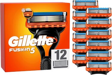 Леза для бритви Gillette Fusion 5, 12 змінних лез для мокрих бритв чоловічі з 5-кратним лезом, Зроблено в Німеччині