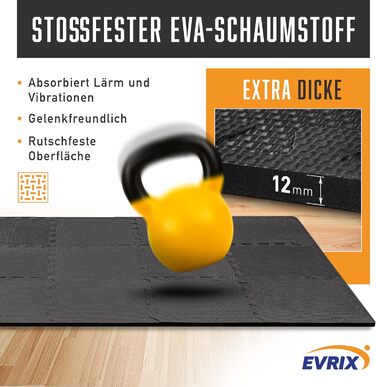 Килимок EVRIX Fitness Extra Thick (на 20 більше захисту) - 18 шт. (331см) - Килимок-пазл Спортивний килимок Shim Fitness Килимок для тренажерного залу та фітнесу Black 178 x 91 см