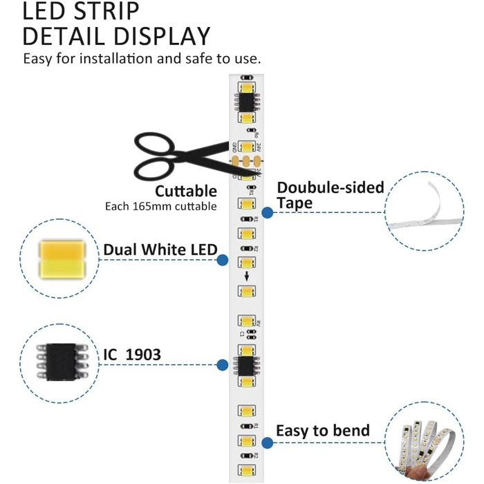 Проточна вода 1903 IC Світлодіодна стрічка Двоколірний гнучкий браслет для скачок 10 м комплект з контролером сенсорної панелі Блок живлення 24 В 200 Вт (комплект 10 м), 24V CCT