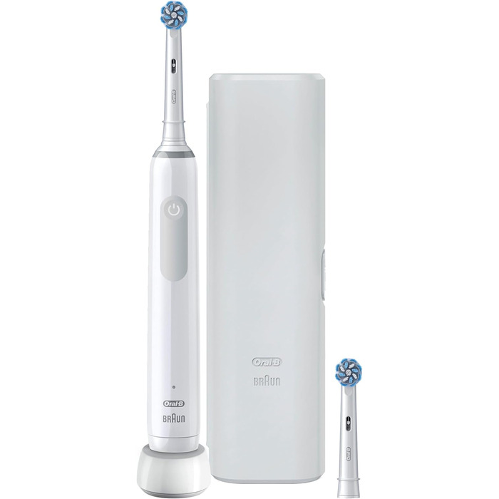 Електрична зубна щітка Oral-B PRO 3 3500, 2 щітки, з 3 режимами чищення та візуальним контролем тиску на 360 для догляду за зубами, дорожній кейс, подарунок чоловікові/жінці, чорний (білий)