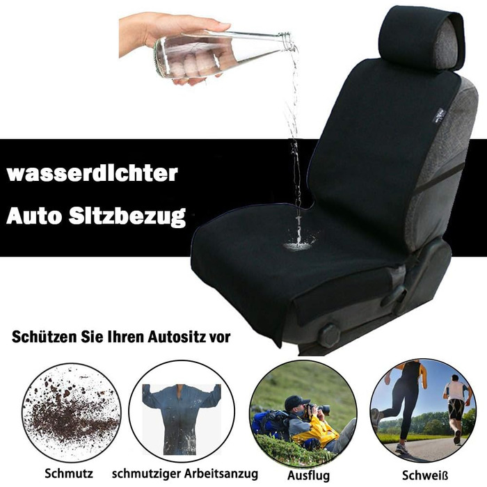 Великі мурашині чохли для передніх сидінь автомобіля, 100 водонепроникні неопренові чохли для автомобільних сидінь Універсальні чохли для сидінь Автомобільні чохли для всіх автомобільних сидінь, собак, тренувань спортсменів (чорний-)