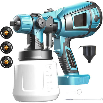 Акумуляторний фарборозпилювач, заміна для Makita BL1830, зі знімним контейнером 1000 мл, багатофункціональний розпилювач фарби 3 режими розпилення, для меблів, графіті DIY (без акумулятора) 18В-без акумулятора