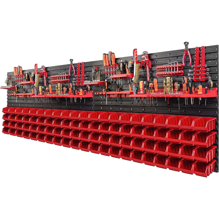 Абельні ящики Стінка для інструментів 230 x 78 см Тримач інструменту Настінна пластина Кронштейн Рейки Гараж Зберігання Майстерня Хобі (червоний), 84 шт.