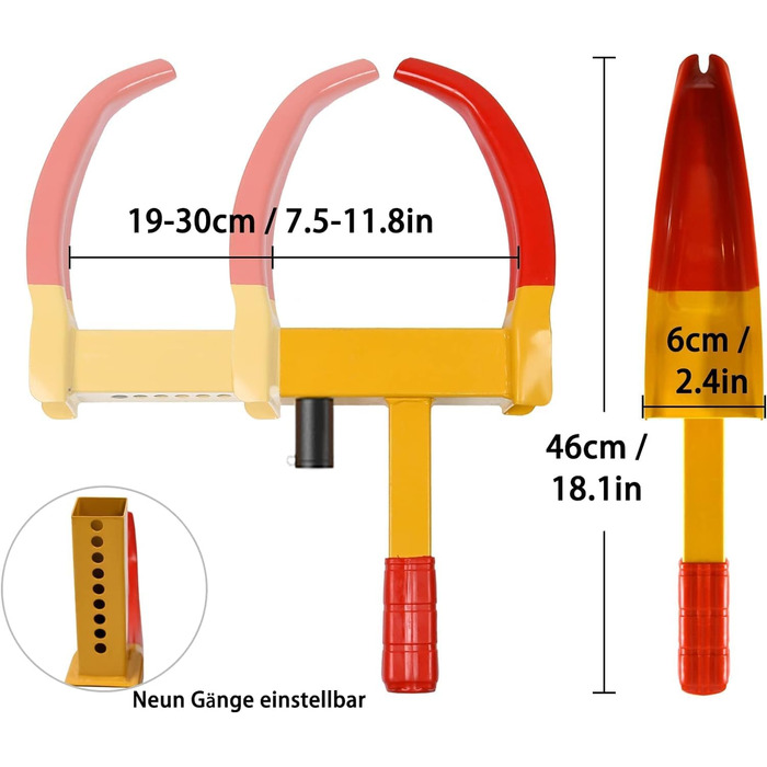 Універсальний іммобілайзер XMTECH Колесо Кіготь Кіготь Кіготь, Паркувальний кіготь Блокування колеса Протиугінний пристрій із замком безпеки та 2 ключами, регулюється для автомобіля, причепа, каравану, автофургону, червоного/жовтого