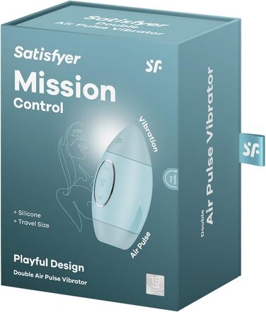 Контроль місії Satisfyer 10 см Подвійний повітряно-імпульсний вібратор Для початківців 2-в-1 - хвилі тиску та вібрація Акумуляторна батарея Водонепроникний (IPX7) Силікон, колір блакитний