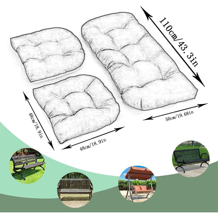 Набір подушок для вуличних стільців, 3 шт. и, шезлонг і 2 подушки для сидіння для меблів для внутрішнього дворика, плетені вироби, садові лавки, сидіння, заміна, веранда, вітальня, килимки для диванів