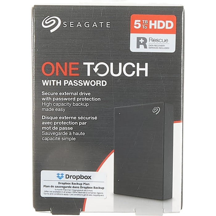 Портативний зовнішній жорсткий диск Seagate One Touch на 5 ТБ, апаратне шифрування з доступом за допомогою пароля, для ПК, ноутбуків і Mac, USB 3.0, чорний, 2 роки гарантії, номер моделі STKZ5000400, чорний тканинний портативний жорсткий диск на 5 ТБ - Бі