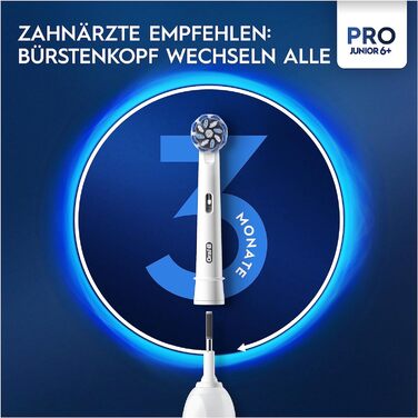 Електрична зубна щітка Oral-B Pro Junior для дітей від 6 років, датчик тиску, 3 режими чищення в т.ч. чутливий для догляду за зубами, м'яка щетина та таймер, дизайн Braun, фіолетовий фіолетовий