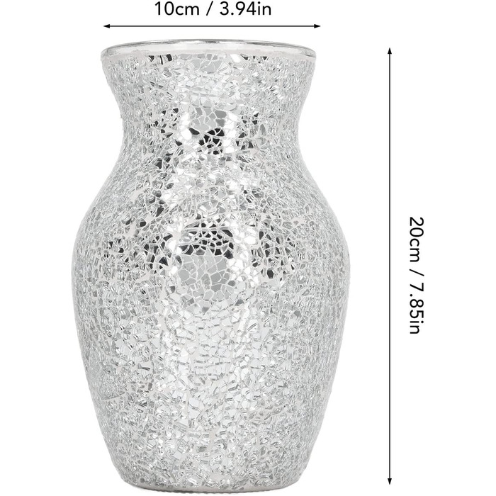 Срібна ваза, кришталева мозаїчна ваза для квітів висотою 20 см та діаметром 10 см, срібна скляна ваза з тріщинами, прикраса для дому, прикраса столу, сучасні подарунки для дому, свято, ювілейна вечірка