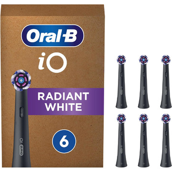 Щітки Oral-B iO Radiant White для електричної зубної щітки, 6 шт. , відбілююча чистка зубів, насадка-щітка для зубних щіток Oral-B iO, упаковка для поштової скриньки, чорна 6 шт. Чорний