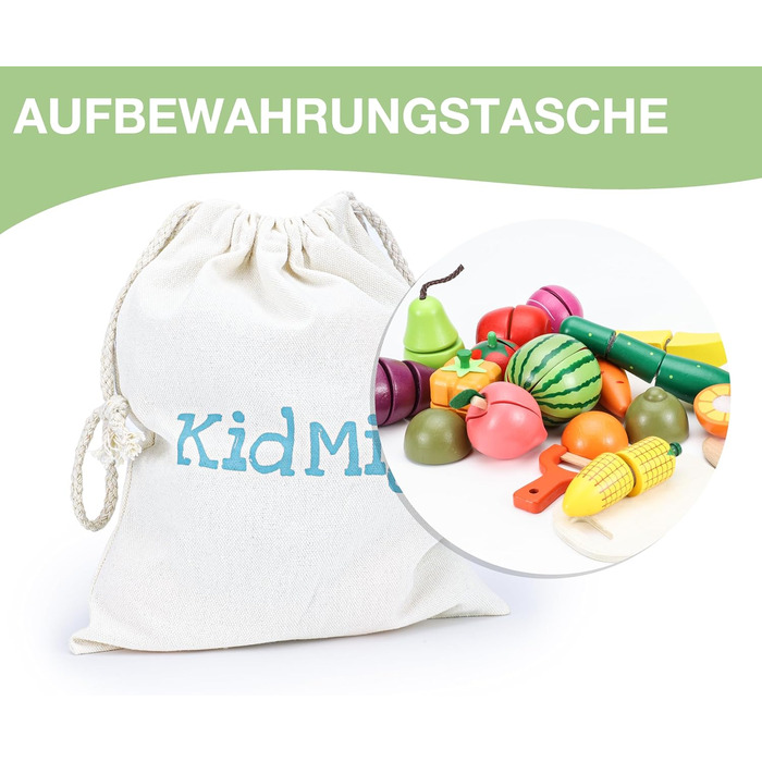 Дитячі кухонні аксесуари, дитяча кухня з дерева, 19 предметів, 35 шт. , іграшка для нарізання з підносом, кухонна іграшка з полотняною сумкою для зберігання, дерев'яна іграшка 2 роки