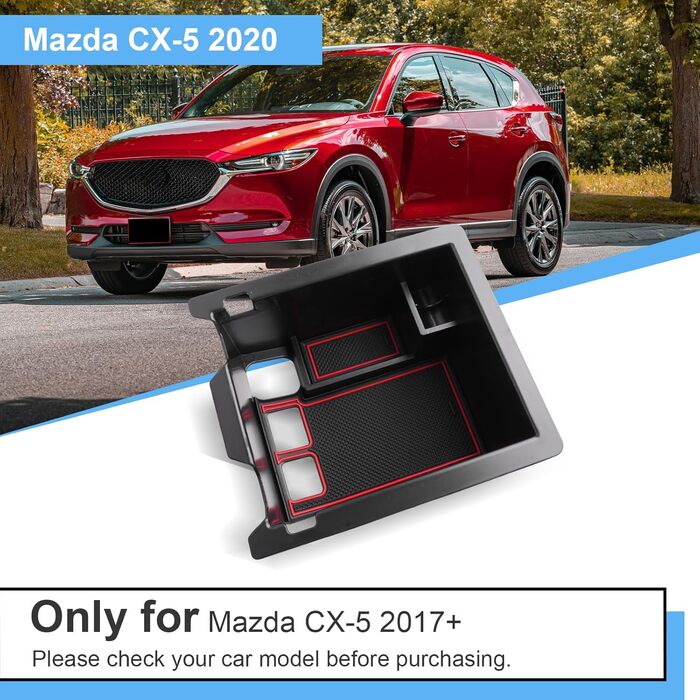 Ящик для зберігання на центральній консолі Coleya, сумісний з Mazda CX-5 2017-2024, органайзер для підлокітника аксесуарів Mazda CX 5, бардачок з центральним підлокітником CX-5 з нековзним килимком (червоний)