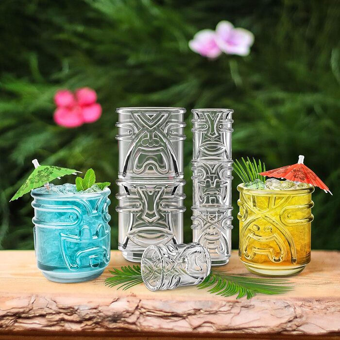 Останній штрих TIKI Скляні стакани для коктейлів TUMBLERS, що складаються, CLEAR Прозорі 355 мл Гавайська тематика 4 шт. и - TK5303 Сучасна прозора прозорість