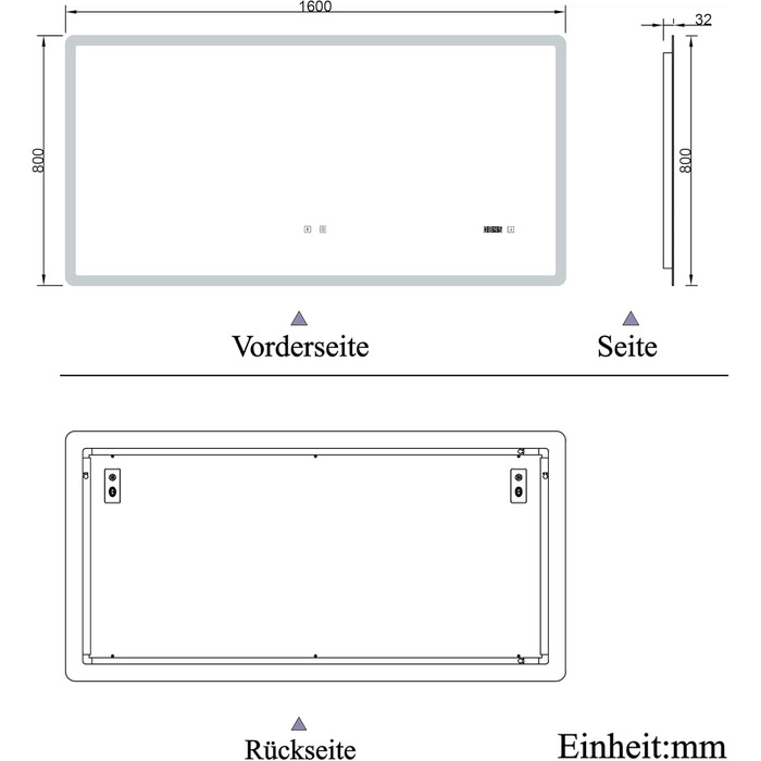 Дзеркало для ванної кімнати Acezanble з підсвічуванням 160x80 см Світлодіодне дзеркало з годинником Bluetooth Touch Дзеркало для ванної кімнати без запотівання 3 кольори світла Регульоване з пам'яттю Енергозберігаюче настінне дзеркало Світле дзеркало 80L 