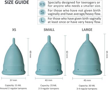 Медична силіконова чашка для місячних без BPA - 12 годин носіння - Екологічна та гіпоалергенна жіноча гігієна - розміри XS, S, L (XS)