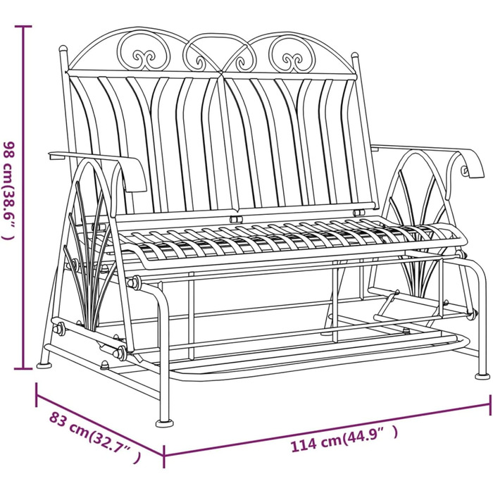 Лавка-гойдалка Tidyard 2-місне крісло-гойдалка Садова лавка Садова гойдалка Лавка Лавка для парку Лавка Металеві садові меблі для паркового саду Патіо Балкон, 114см Чорна сталь