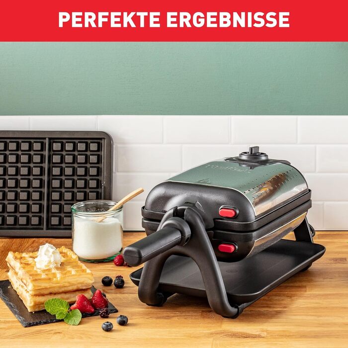 Вафельниця Tefal King розміру WM756D Подвійна вафельниця для 2 бельгійських вафель Функція обертання Листи з антипригарним покриттям товсті вафлі Регулятор температурилегке очищення 120 Вт 1 л