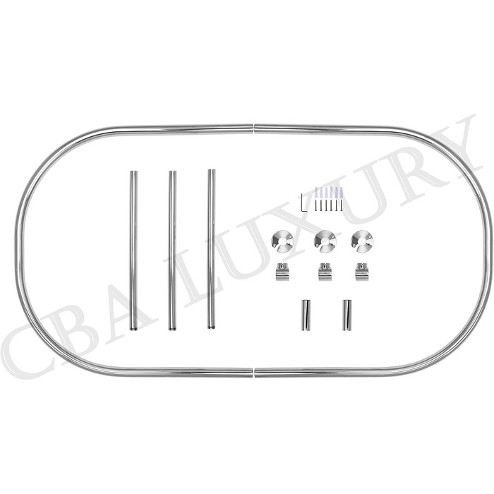 Розкішний овальний карниз для душу з нержавіючої сталі, з 3 стельовими штангами, розмір 152,4 x 76,2 см, покриття - матовий нікель