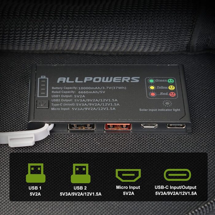 Сонячна панель ALLPOWERS 5 В 21 Вт, портативний сонячний зарядний пристрій, 3 USB-виходи та 2 USB-входи, водонепроникна складна сонячна панель, сонячний зарядний пристрій, сонячний зарядний пристрій для смартфонів, планшетів, відпочинку на природі, кемпін