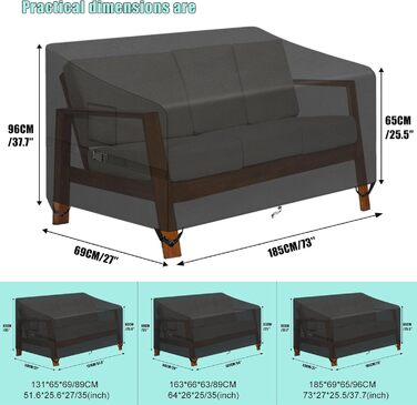 Чохол для садової лавки Kovshuiwe 185x69x65/96 см, 3-місний та відкритий чохол для садової лавки, захисний чохол для садових меблів, 420D надміцний, міцний на розрив, водонепроникний, вітрозахисний, стійкий до ультрафіолету