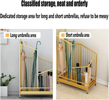 Підставка для парасольок WuDLi Золотий комерційний тримач для парасольок, великий сучасний органайзер для парасольок з піддоном для крапель, кошик для зберігання 12-24 парасольок (розмір 25 х 20 х 62 см) 25х20х62см