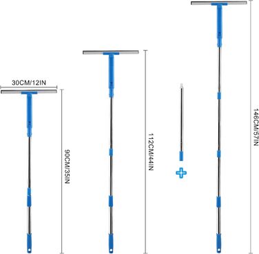 Засіб для миття вікон Mitclear з телескопічною ручкою (146см), професійний склоочисник з силіконовим ракелем і скруббером з мікрофібри, набір для миття вікон для ванної кімнати, душу, скла, дзеркала, автомобіля