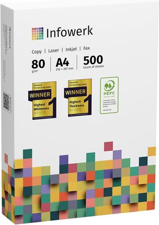 Папір для принтера та копіювальний папір Infowerk 10000 аркушів (20x500) А4 80 г преміум високий білий Переможець тестування PEFC