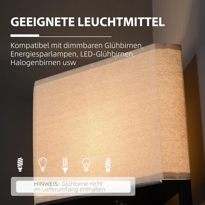 Підлоговий світильник, підлоговий світильник з 3 відділеннями, 40 Вт з цоколем E27, підлоговий світильник з тканинним абажуром для вітальні, спальні, білий, чорний, без лампочки