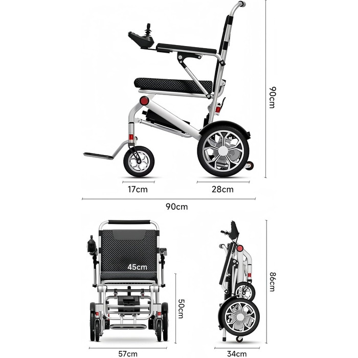 Електричне інвалідне крісло складне легке електричне інвалідне крісло, інвалідне крісло електричне портативне для дорослих і людей похилого віку, всі інвалідні візки підвищеної прохідності, сидіння 45 см, підтримка 150 кг, 12AH