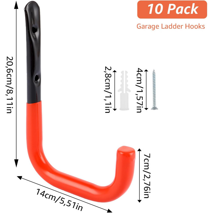 Набір MUXHEL з 10 настінних гачків, настінні гачки 20 x 14 см Гараж, настінні гачки для гаража, гачки для сходів, важкі гачки Гачки для обладнання, гачки для гаража, гачки для вантажу