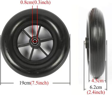ПЕРЕДНІ колеса інвалідного візка 19 см (7,5 дюймів), шини з твердої гуми, колеса PU, коліщатка (62 мм), ширина маточини, нековзні запасні коліщатка, коліщатка / чорно-сірі 19 см (8 дюймів) - чорні 19 см (8 дюймів) - чорні чорні чорні чорні сірі