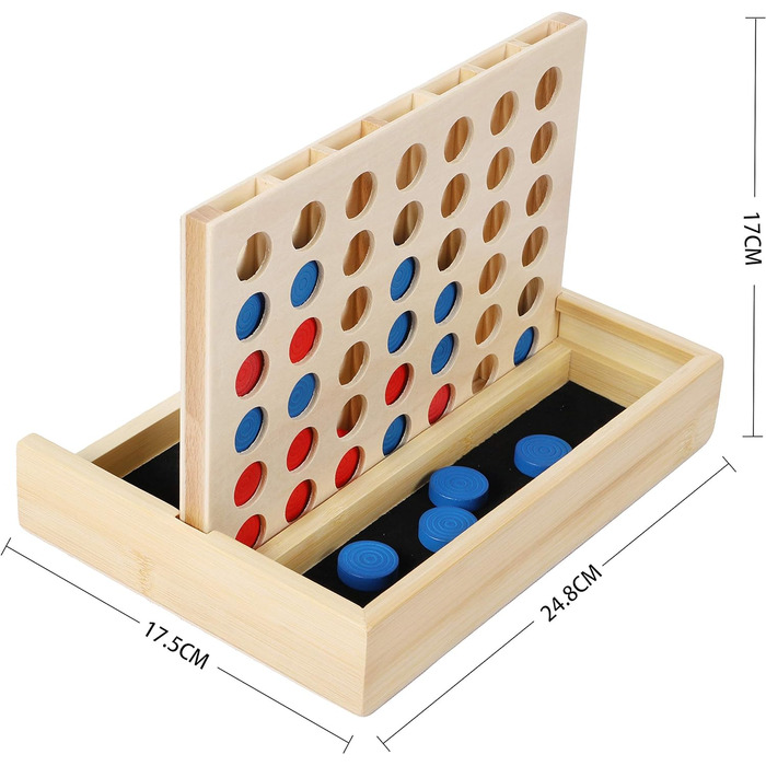 Дерев'яна гра 4 в ряд Класична стратегічна гра для дітей З'єднай 4 диски одного кольору в ряд Ігри для подорожей Сімейні настільні ігри Іграшка подарунок на 6 років 4 в ряд