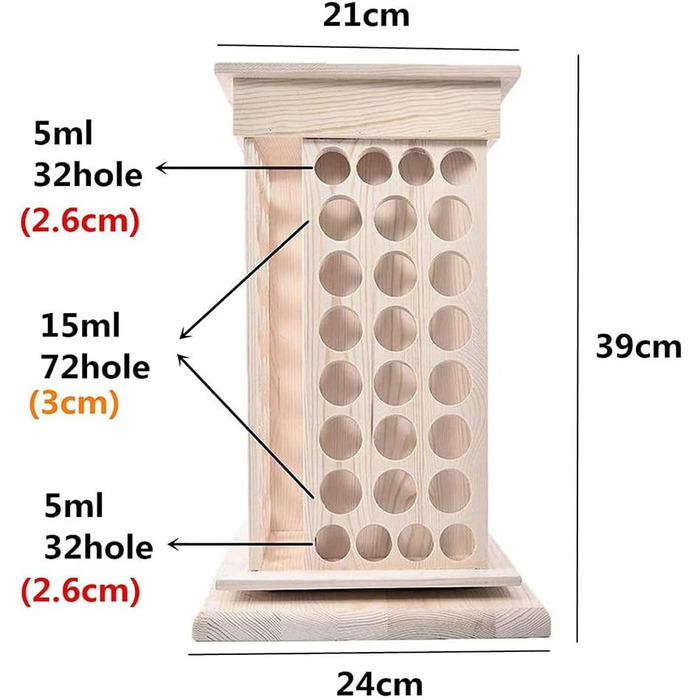 Тримач для лаку для нігтів, дерев'яний обертовий тримач для ефірних олій, коробка для зберігання косметичних пензликів, тримач для ручок для інструментів для макіяжу, 24 x 24 x 39 см