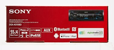 Автомобільна стереосистема Sony DSX-A510KIT DAB з антеною, подвійним роз'ємом Bluetooth, NFC, USB та AUX синє освітлення Гучний зв'язок, чорне радіо DAB з Bluetooth