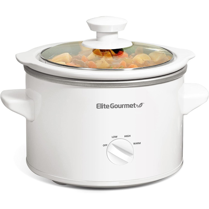 Керамічна мультиварка Elite Gourmet MST-250XW керамічна, електрична, з регульованою температурою, для закусок, соусів, супів, печені, рагу та соусів, можна мити в посудомийній машині (1,7 л, біла) DE