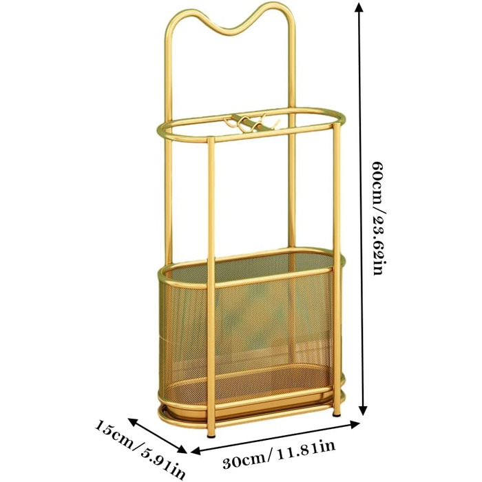 Металева підставка для парасольки SINBINTA, окремо стояча, з гачком і піддоном для крапель, тримач для палиці, органайзер для парасольок для передпокою, передпокою (золото)