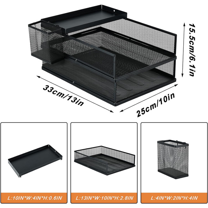 Штабельований лоток для листів ZNMYDMT з 3 рівнями, офісний стіл, органайзер для паперу, лотки для файлів, настільний тримач для аксесуарів для паперових листів, з тримачем для ручки