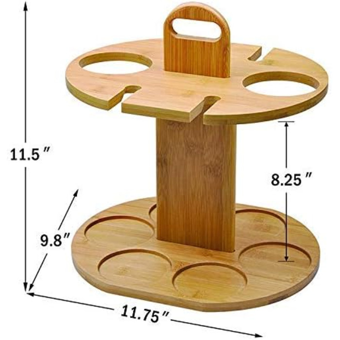 Тримач для винних пляшок на 2 пляшки та 4 келихи, включаючи безкоштовну відкривачку для винних пляшок зі 100 екологічного бамбука Винний стелаж Винний носій Винний столик, 21