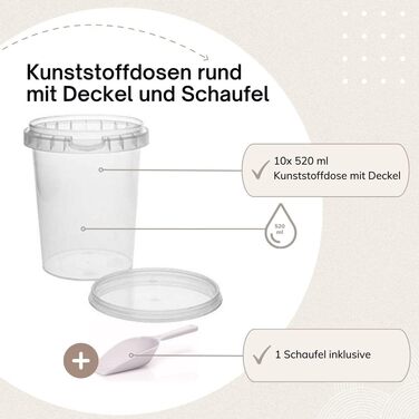 Х пластикова банка пластиковий стаканчик з кришкою 520 мл, без бісфенолу А, безпечний для харчових продуктів, в т.ч. 1 мірна ложка прозора 520 мл, 10 шт., 10