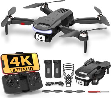 Дрон Wipkviey B15 з камерою 4k, складний FPV дрон з безщітковим двигуном, RC квадрокоптер для початківців і дорослих, політ за маршрутом, 3D фліп, 2 батареї, 36 хв польоту, менше 249 г, подарунок на Різдво Чорний