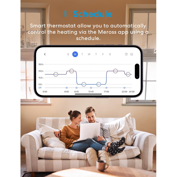 Розумний радіаторний термостат Meross потребує концентратора, термостат опалення Wi-Fi, сумісний із HomeKit, Alexa та Google Assistant, розклад голосового керування, автоматичне виявлення відкриття вікон, 2 шт.