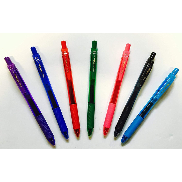 Гелевих ручок Pentel BL-107 Energel Rollerball в асортименті. 0,7 мм. 2 чорних, синіх, червоних, зелених, фіолетових, небесно-блакитних і рожевих, 14