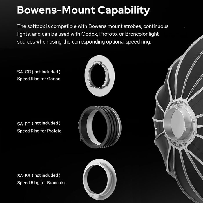 См/59 Софтбокс параболічної глибини, швидкознімний, складаний софтбокс зі стандартним кронштейном Bowens і розсіювачами для спалаху Speedlite Безперервна світлова фотографія Портрет, 150T 150