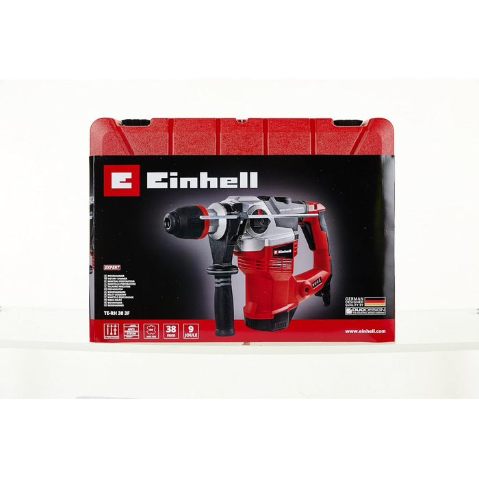 Перфоратор Einhell TE-RH 38 3F (1050 Вт, сила удару 9 Дж, патрон SDS-Max, обмежувач глибини свердління металу, свердління 38 мм в бетоні, вкл. кейс) без аксесуарів