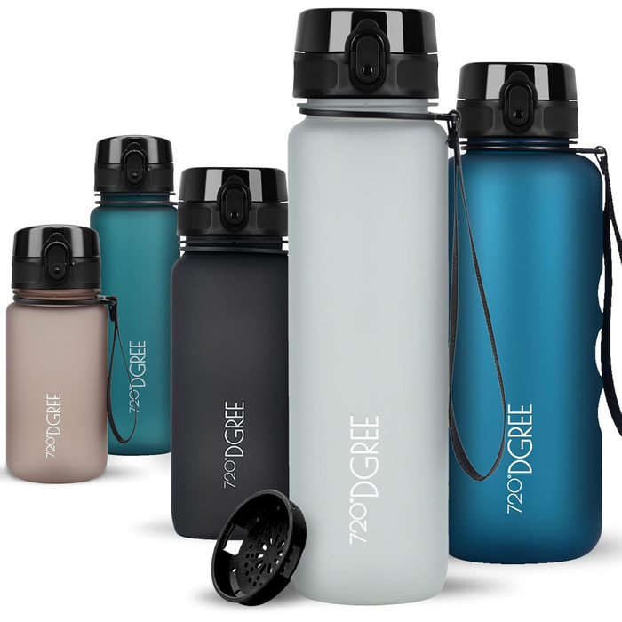 Пляшка для води 720DGREE 1л Sport 'uberBottle softTouch Sieb - Без BPA - Пляшка для води для універі, роботи, фітнесу, велосипеда, активного відпочинку, роботи - спортивна пляшка з тритану - легка, ударостійка, багаторазова (1000 мл, світло-сірий - сірий 