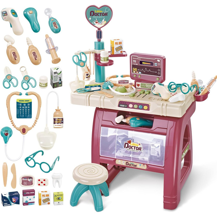 Набір для рольових ігор Doctor Play Set Медичні станції зі звуком та світлом, Набори для косплею зі стетоскопом термометром шприцом, медичні іграшки для дітей хлопчиків та дівчаток (25)