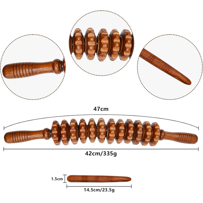 Антицелюлітний масажний ролик Антицелюлітний масаж стегна Мадеротерапія дерево 47 см, ролик для масажу целюліту, додайте ще 1 масажну паличку для масажу точок
