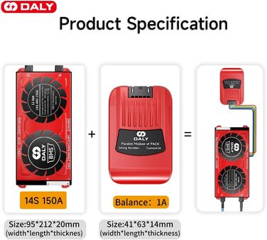 Паралельний модуль DALY BMS 1 A з вентилятором Smart BMS LiFePo4 8S 24 В 250 А та портом CAN, Smart BMS Bluetooth ключ для літієвих акумуляторів 3,2 В, інвертор, ДБЖ та домашня система зберігання (Li-ion 14S 48V CAN BT, 150AParallel Module1A)