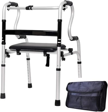 Складаний ролик, Walker Rollator, складний Walker Senior Walker, зі шкіряним сидінням, легкий вуличний вертикальний ходунки для дорослих, літніх людей, регулюється по висоті, вантажопідйомність 180