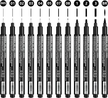 Чорний, ручки для написів, набір ручок з 12 написів, fineliner для скетчінгу, ілюстрація художника, чеський малюнок, офісні документи, чорна ручка, дерево